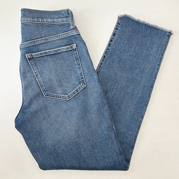 Banana Republic High Rise Straight Leg Jeans Distressed Raw Hem Blue Size 0/25 - Picture 13 of 14